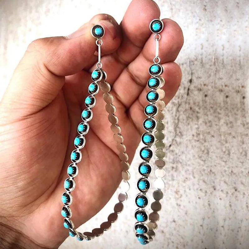 NAVAJO TURQUOISE LONG LOOP EARRINGS - jenshomeandgardendecor