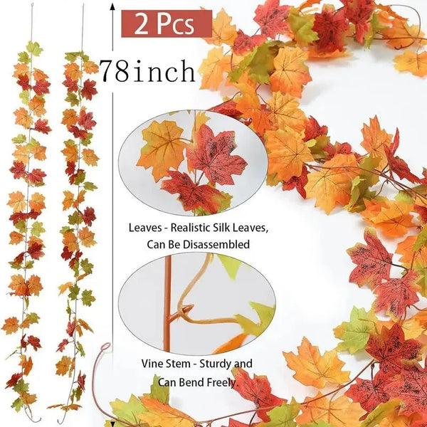 2M Artificial Fall Maple Leaf Garland Various Colors