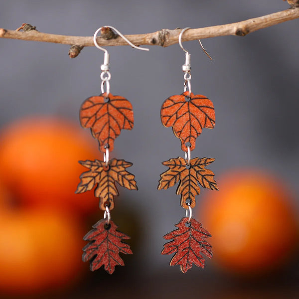 New Autumn Thanksgiving Wooden Long Earrings