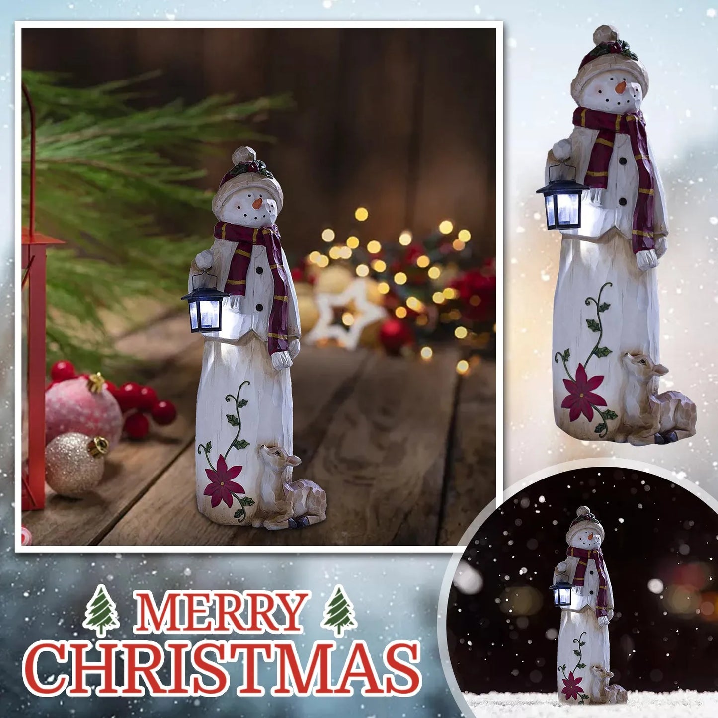 Luminated Solar Lantern Snowman - jenshomeandgardendecor