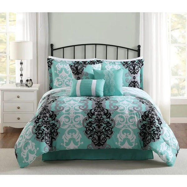 7-Piece Se Contemporary Turquoise 100% Polyester Full/Queen - jenshomeandgardendecor