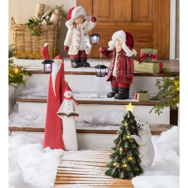 Christmas Boy And Girl Resin Sculptures With Lantern Christmas Decoration Home Desktop Outdoor Children Statue Craft Props - jenshomeandgardendecor