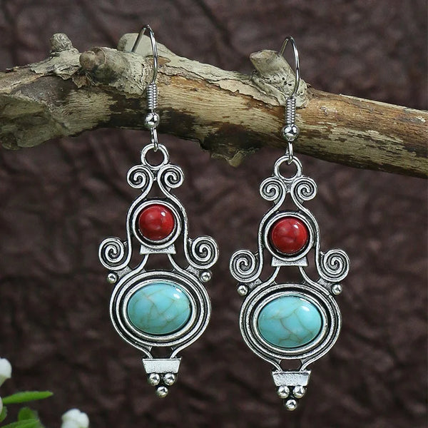 Bohemian Vintage Tibetan Silver Geometric Drop Earrings - jenshomeandgardendecor