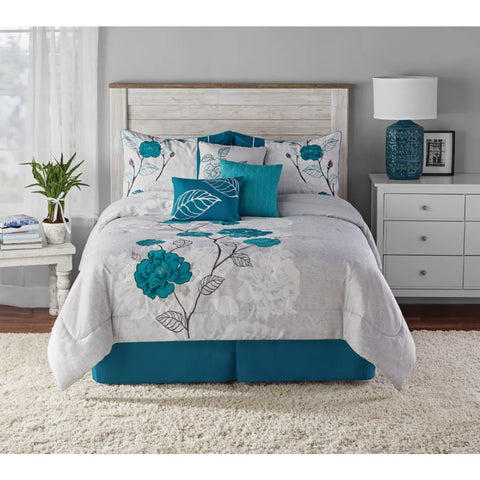 7-Piece Teal Roses Comforter Set - jenshomeandgardendecor