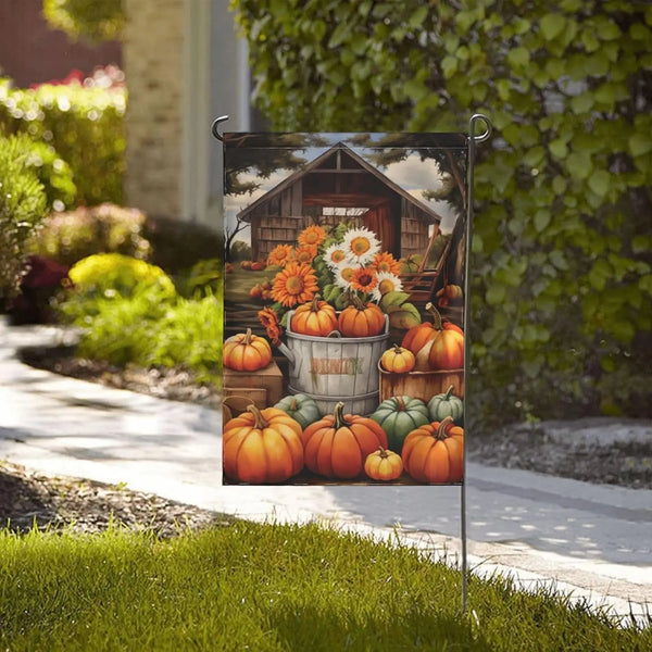 Autumn Rural Pumpkins Garden Flag Vertical Double Sided 12.5 x 18 Inches