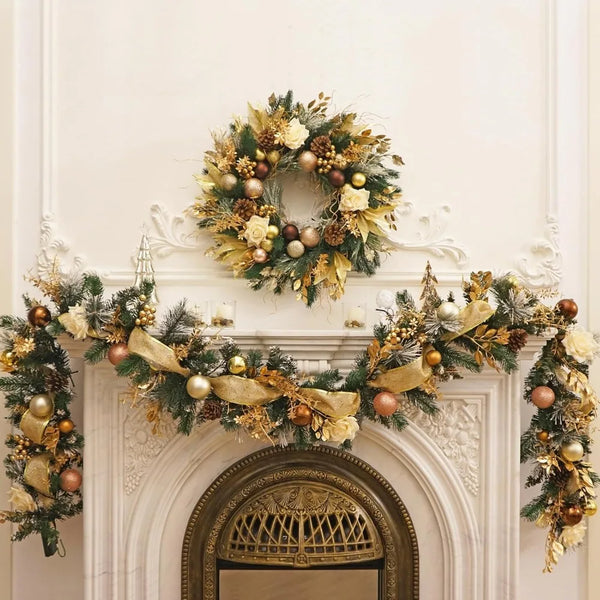 Prelit 24“ Champagne Gold Door Wreath