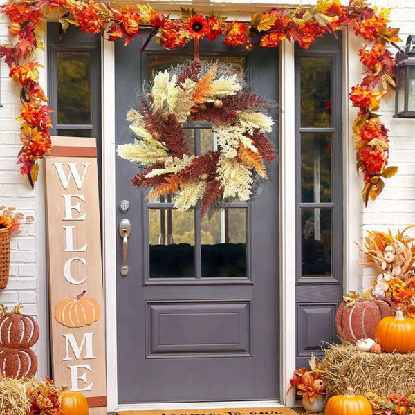 50CM Thanksgiving Harvest Festival Wheat Ear Wreath For Front Door