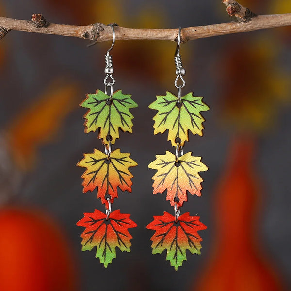 New Autumn Thanksgiving Wooden Long Earrings