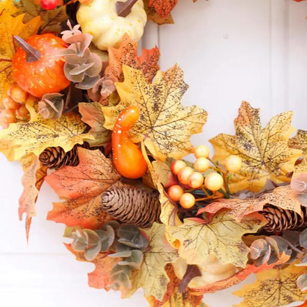 50cm Halloween Maple Leaf Pumpkin Wreath for Door