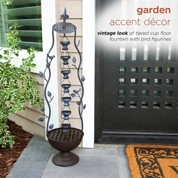 Outdoor Hanging 7-Cup Tiered Floor Fountain - jenshomeandgardendecor