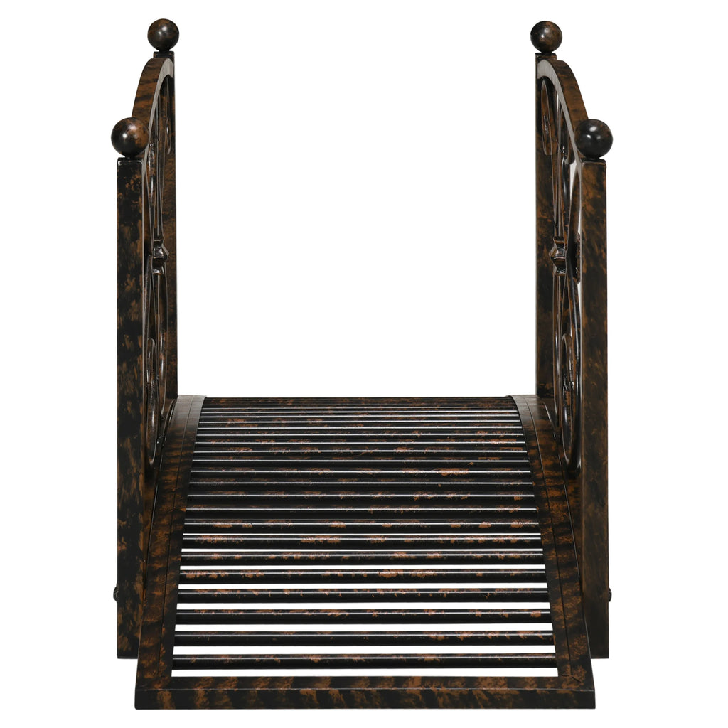 Metal Garden Bridge 3.3', Safety Railings Outdoor Décor for Pond, Stream, Creek