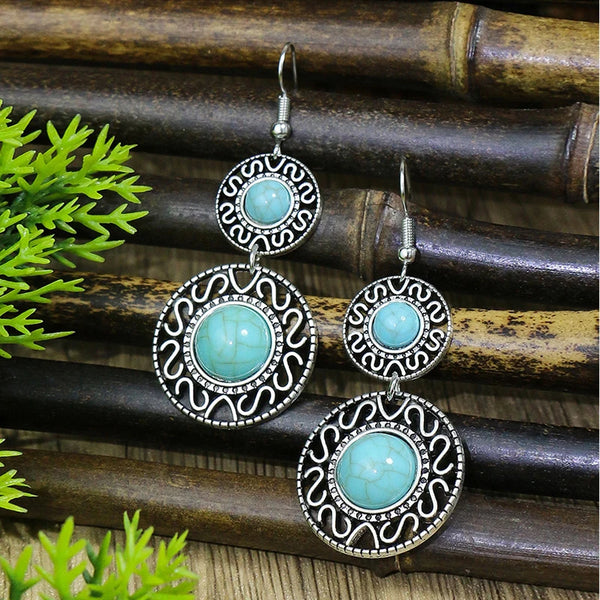 Bohemian Vintage Tibetan Silver Geometric Drop Earrings - jenshomeandgardendecor