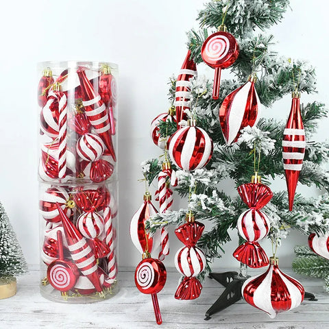 1Set Christmas Candy Cane Pendants Red White  Xmas Tree Hanging Ornaments