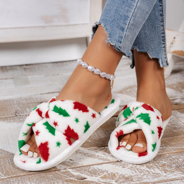 Christmas Tree Pattern Furry Bedroom Slippers - jenshomeandgardendecor