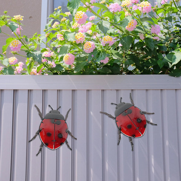 Metal Red Beetle Wall Decoration - jenshomeandgardendecor