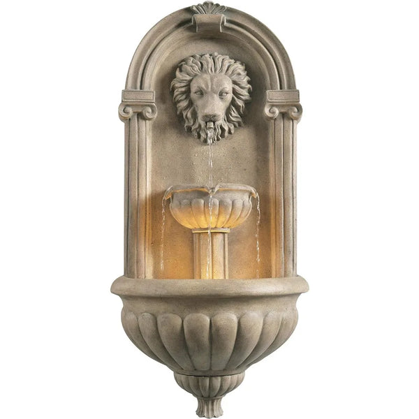 Royal Indoor/Outdoor Wall Fountain with Tan Finish, 35" Height, 16" Width, 10" Depth - jenshomeandgardendecor