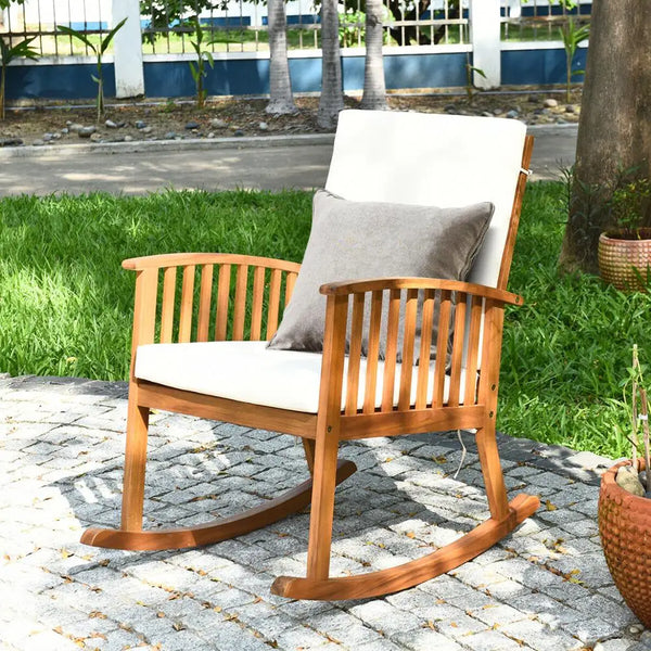 2PC Outdoor Acacia Wood Rocking Chair - jenshomeandgardendecor