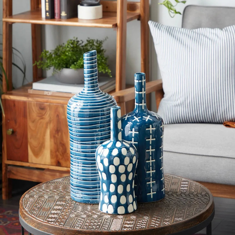 Stoneware Bottle-Shaped 3 Pack ceramic vase - jenshomeandgardendecor