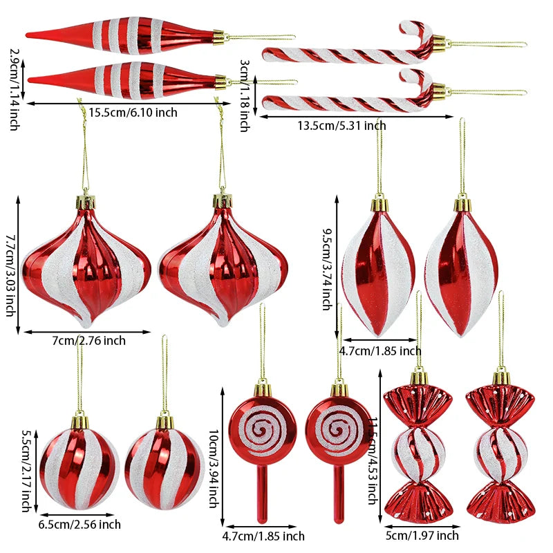 14pcs Christmas Red White Candy Cane Ornaments