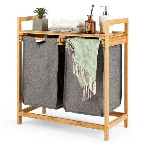 Bamboo Laundry Hamper w/Dual Compartments - jenshomeandgardendecor