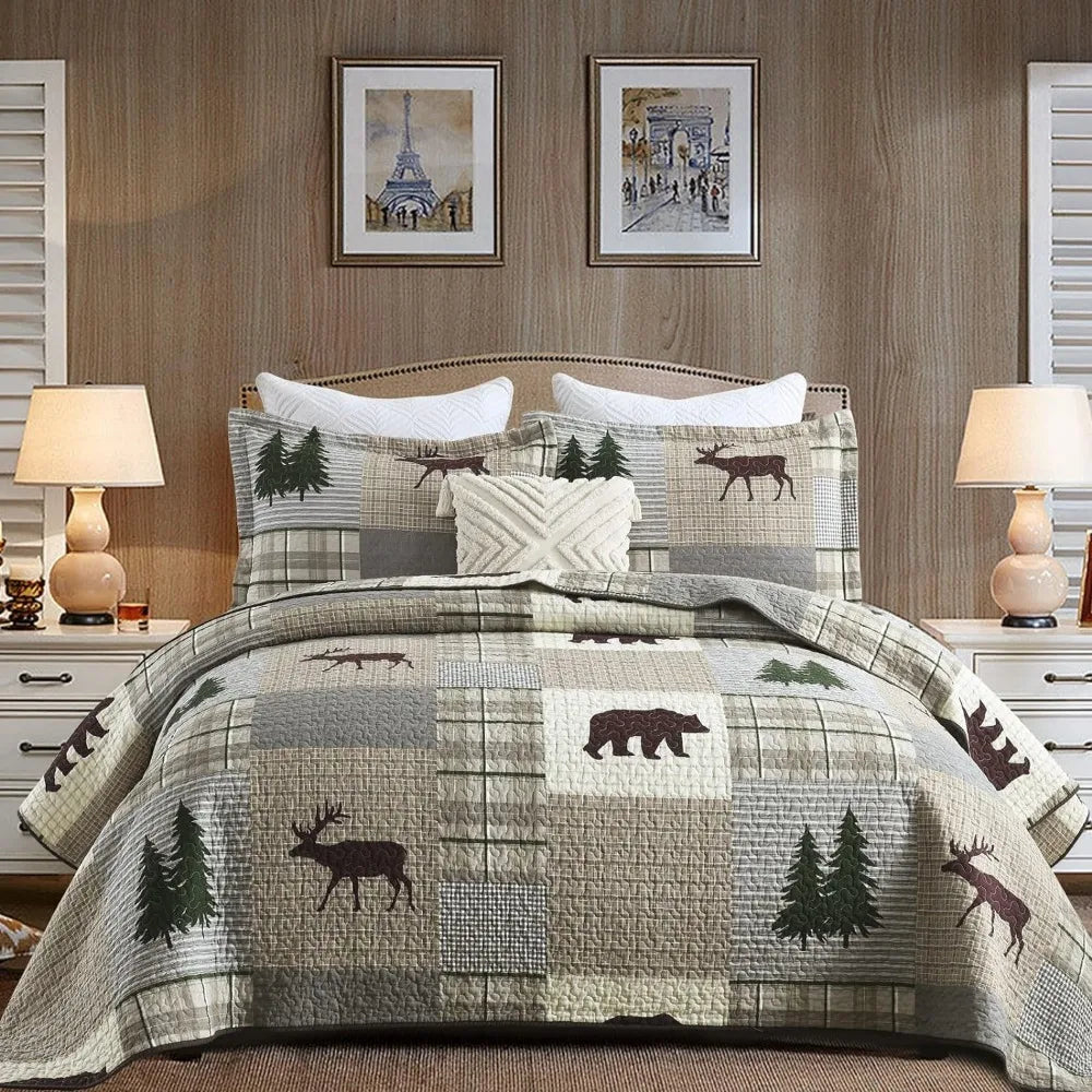 Lodge Cabin Bedspread Set 3 Pieces - jenshomeandgardendecor