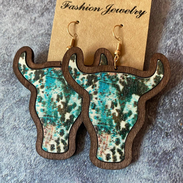 Wooden Cow head Earrings - jenshomeandgardendecor