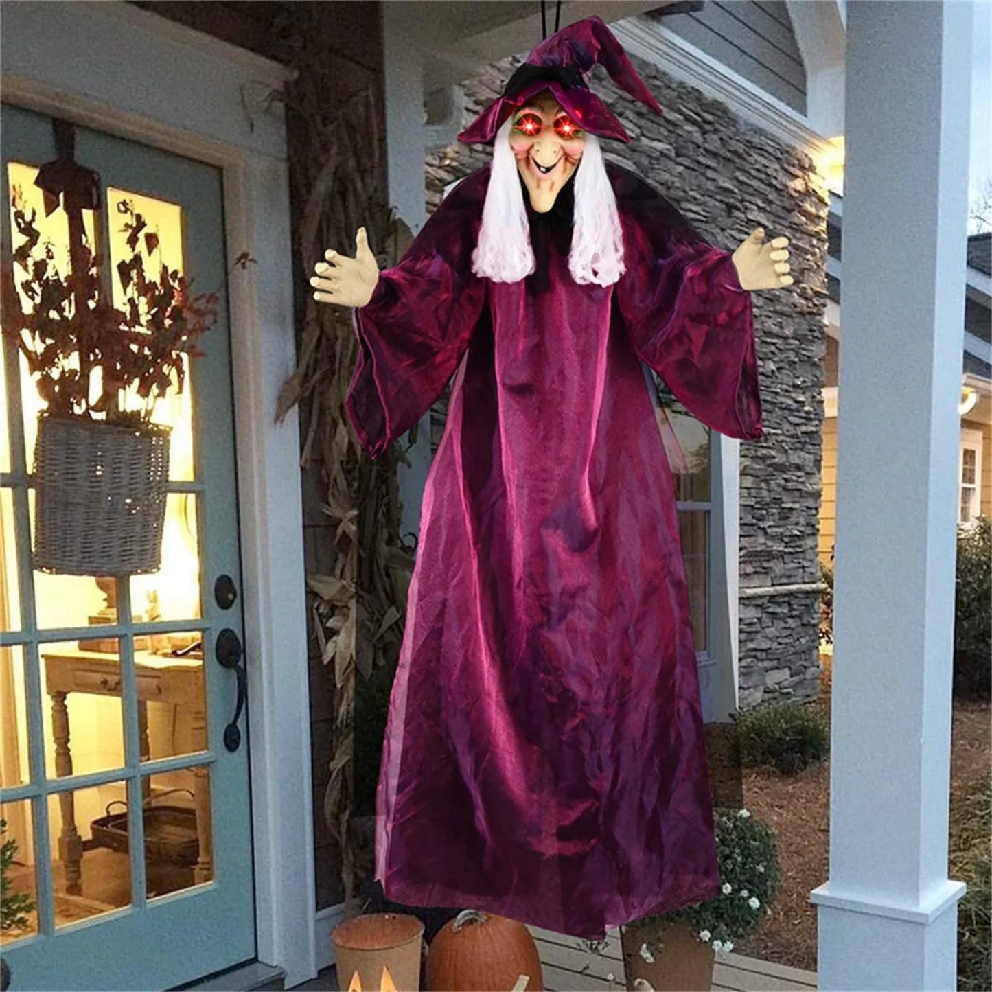 Large Hanging Luminous Ghost Voice Control Witch for Halloween Decoration Ideal for Party Bar House Horror Decor