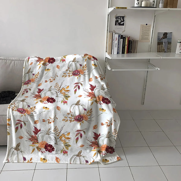 Thanksgiving Fall Pumpkin Maple Leaf Throw Blankets