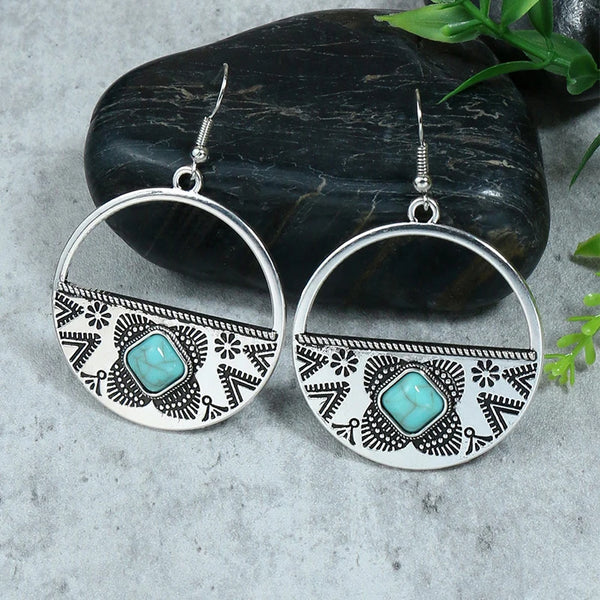 Bohemian Vintage Tibetan Silver Geometric Drop Earrings - jenshomeandgardendecor