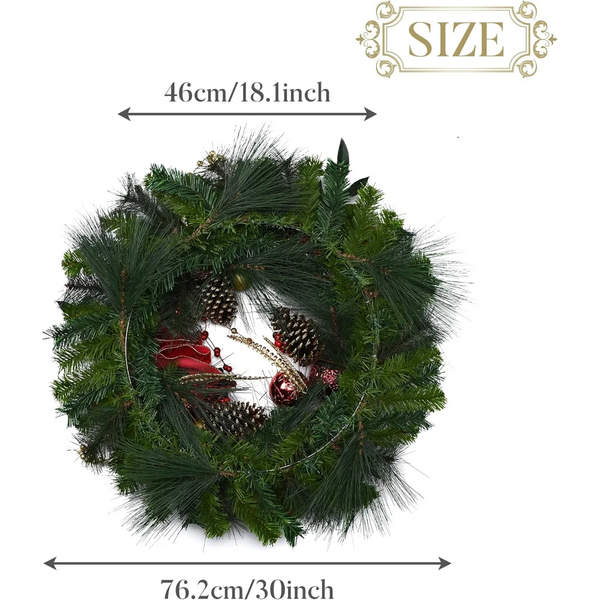 30 Inch Pre-Lit Christmas Wreath for Front Door with Lights