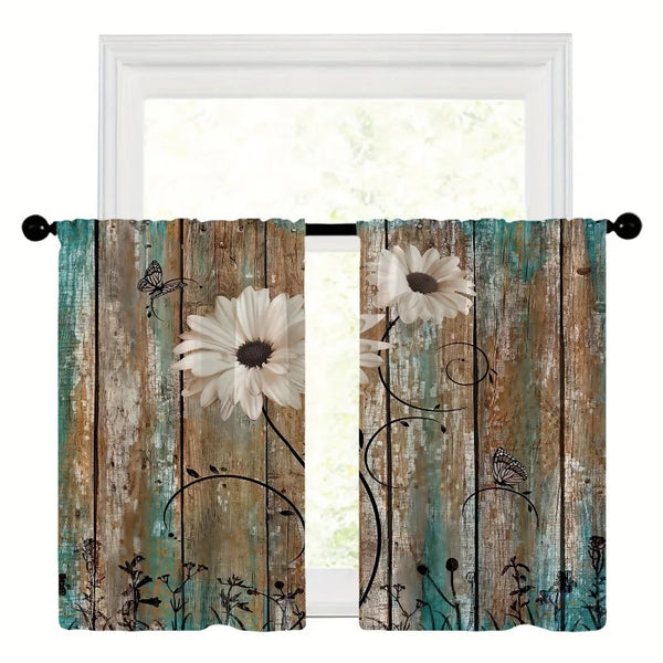 Set of 2 Floral Butterfly Kitchen Curtain Layers