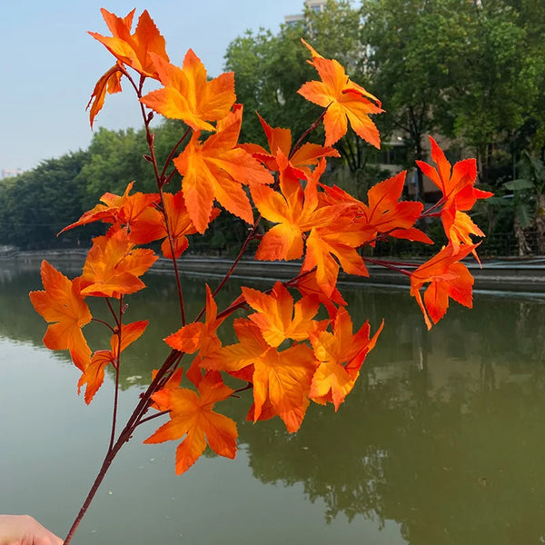 1PCS Red Orange Simulation Maple Leaf Stems