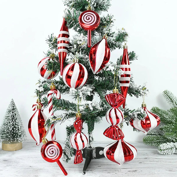 1Set Christmas Candy Cane Pendants Red White  Xmas Tree Hanging Ornaments