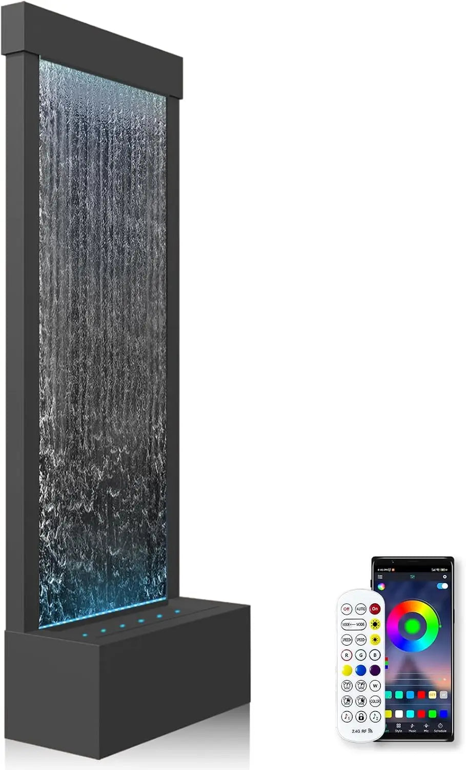 Indoor Mirror Waterfall Fountain with APP Controlled Multicolor LED Light, Floor Standing Fountains Kit, 48" Home