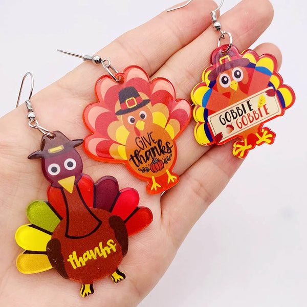 Autumn Thanksgiving Turkey Acrylic Print Earrings