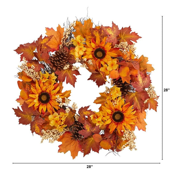 Thanksgiving Artificial Fall Maple Leaves Wreath - jenshomeandgardendecor