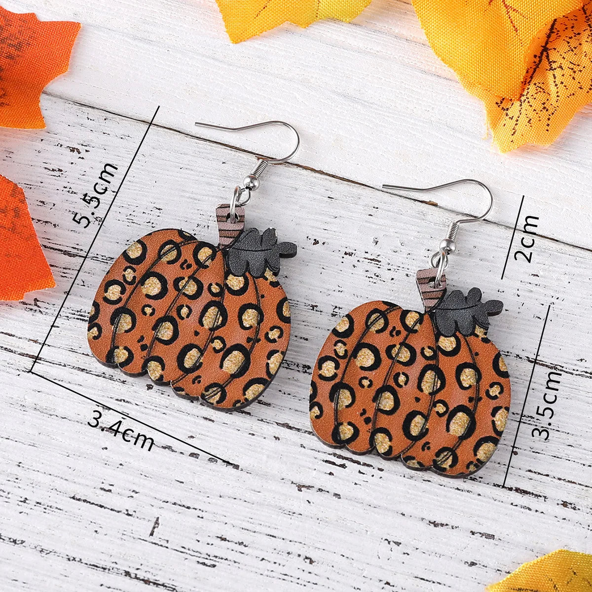 New Thanksgiving Leopard Pattern Pumpkin Pendant Earrings