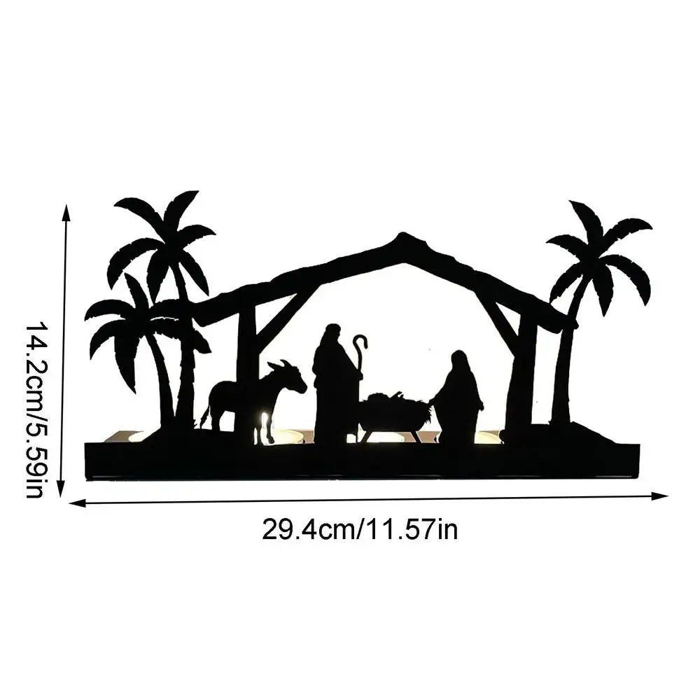 Wooden Nativity Scene Silhouette Tealight Candle Holder For Christmas Table Decoration - jenshomeandgardendecor