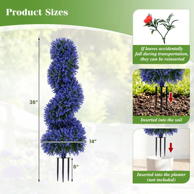 Set of 2 Artificial Spiral Topiary Trees with Sun Protection and Ground Spikes-Purple