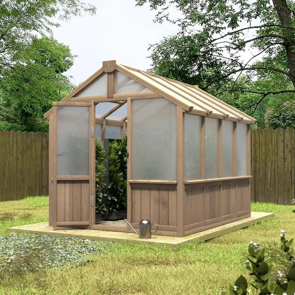 Wooden Polycarbonate Greenhouse with Ventilated Window and Lockable Door