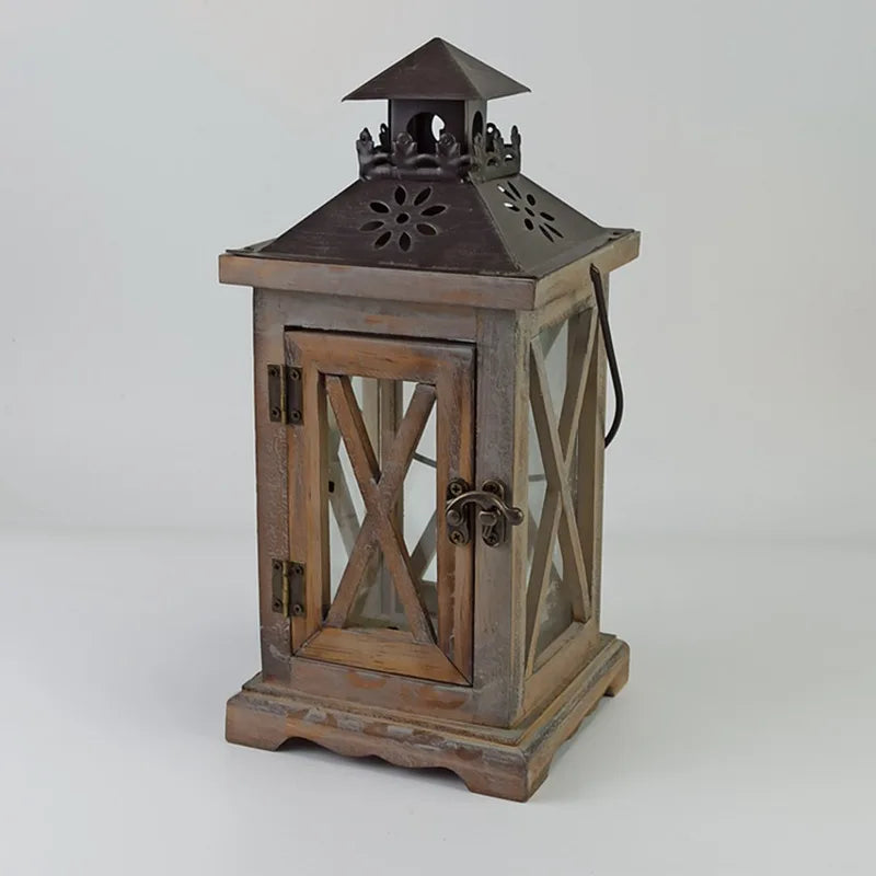 Retro Wood And Wrought Iron Wind Lamp