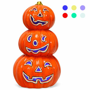 3-Tier Color-Changing Lighted Ceramic Pumpkin Lantern Battery Powered Halloween - jenshomeandgardendecor