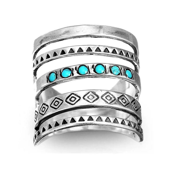 Indian Hollow Design Turquoise Ring - jenshomeandgardendecor