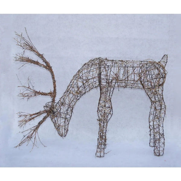 24"H Outdoor Rattan Grazing Reindeer Lawn Decoration with White Lights - jenshomeandgardendecor