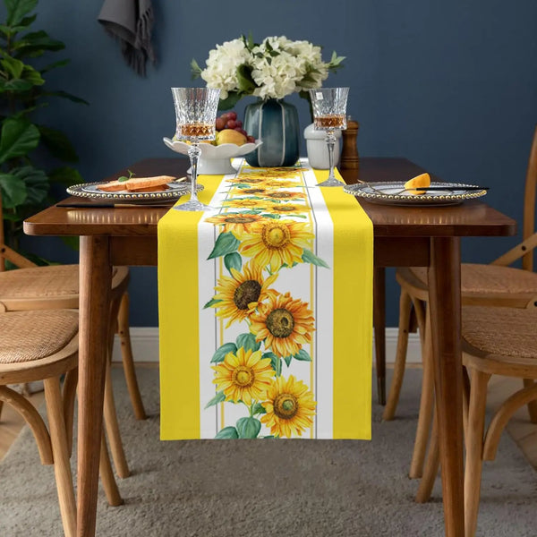 Yellow Sunflower Linen Table Runner