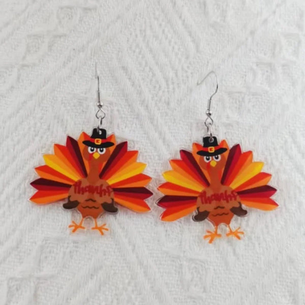 1 pair of acrylic Thanksgiving cartoon turkey earrings