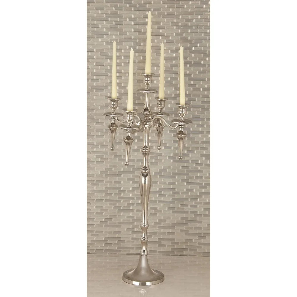 Traditional Silver Aluminum 5 Branch Candelabra Candle Holders 16"W X 33"H - jenshomeandgardendecor