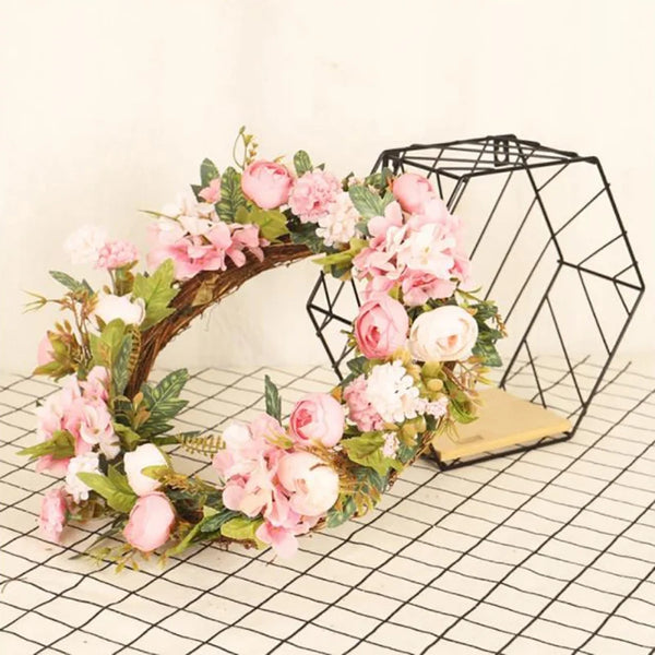 15 inch Artificial Pink Camellia Hydrangea Wreath