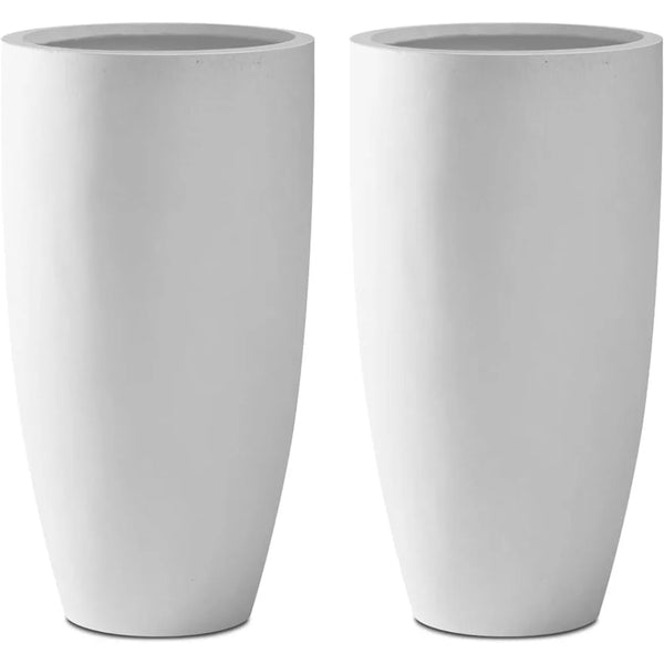 23.6” H Pure White Concrete Tall Planters (Set of 2) - jenshomeandgardendecor