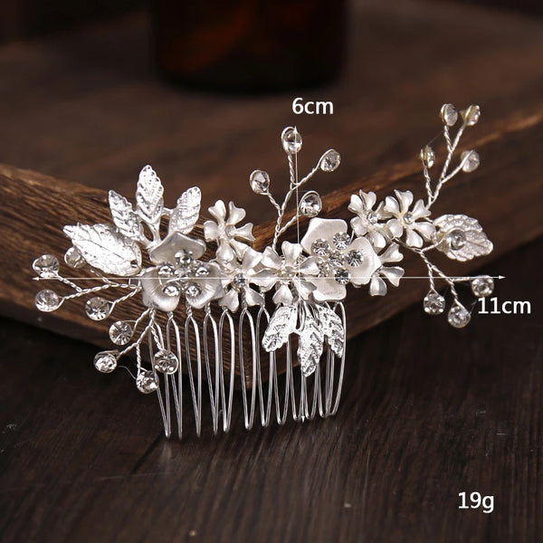 Wedding Hair Comb Side Hairpin Golden Floral Crystal